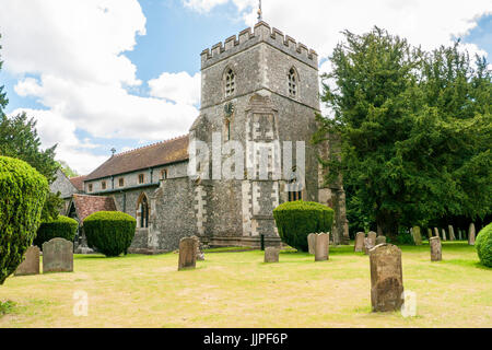 St. Mary`s Parish Church, Wendover, Bucks, UK, showing the church clock tower and the graveyard Stock Photo